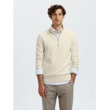 SELECTED HOMME Men's Half-Zip Off White Sweater