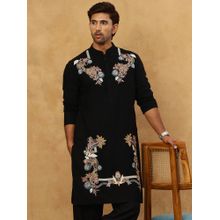 Jompers Men Black Japanese Imported Fabric Embroidered Kurta