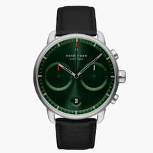 Nordgreen Pioneer Green Sunray Dial With Black Leather Watch Strap For Men