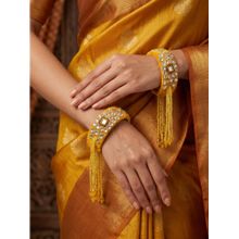 Adwitiya Womens Mustard Yellow Velvet and Kundan Tassel Kada Bangles (Pack of 2) (2.6)