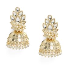 LAIDA Gold Plated Kundan Embellished Ghungroo Pearl Jhumka Earrings