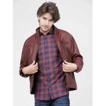 HIGHLANDER Men Burgundy Solid Leather Jacket