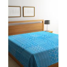 Rajasthan Decor Screen Print Turquoise Colour Floral Kantha Double Bed Cover-Bed Spread
