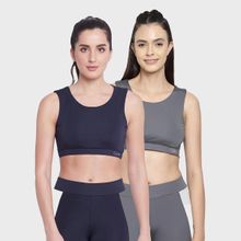 Clovia Colourblock Active Crop Top with Cut-Out Detail on Back Multi-Color (Pack of 2)