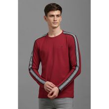 Louis Philippe Men Red Textured Crew Neck T-Shirt