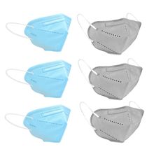 Fabula Pack of 6 KN95/N95 Anti-Pollution Reusable 5 Layer Mask (Blue,Grey)
