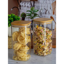 Goodhomes Glass Storage Jar With Wooden Lid (Set of 2)