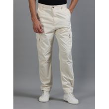 SILISOUL Off White Solid Relaxed Fit Cargo Pant