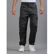 SILISOUL Grey Solid Relaxed Fit Cargo Pant