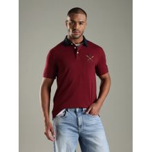 Tommy Hilfiger Men Burgundy Cotton Polo T-Shirt