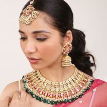 Khushi Jewels Pachi Kundan Bridal Set with Red Green Stones
