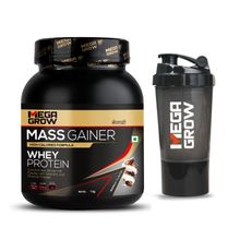 Megagrow Mass Gainer High Calories Formula Whey Protein Powder With Shaker - Chocolate