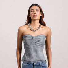 MIXT by Nykaa Fashion Grey Lace Detail Bodycon Tube Top (S)