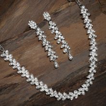 Zaveri Pearls Silver Tone Austrian Diamonds Contemporary Necklace & Earring Set - ZPFK2230
