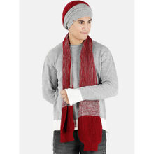 Bharatasya Set of Knitted Winter Cap and Muffler Maroon Grey