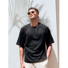 Andamen Men Structure Cotton Relaxed Fit Crew Neck Black T-Shirt