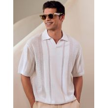 Andamen Men Structure Cotton Relaxed Fit White Polo T-Shirt