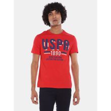 U.S. POLO ASSN. Men Red Short Sleeve Cotton Brand Printed T-Shirt