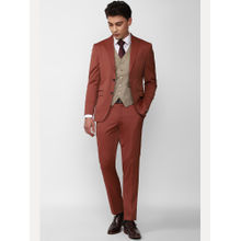 Peter England Men Red Solid Slim Fit Wedding Suit (Set of 3)