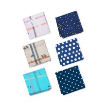 hexafun 100 Perc Organic Cotton Mens Hankies, Pack of 6, Office and Polka Dots Theme