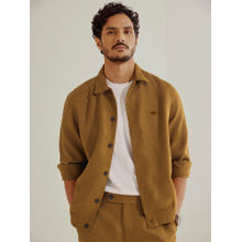 Andamen Men Brown Solid Regular Fit Collar Neck Linen Bomber Jacket