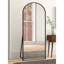 CasaGold 65 Inch Black Metal Frame Full Arch Mirror with Stand