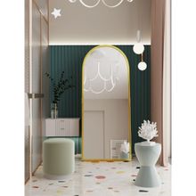 CasaGold 65 Inch Gold Steel Frame Full Arch Mirror with Stand