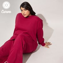 Twenty Dresses by Nykaa Fashion Curve Maroon Oversized Graphic Basics Sweatshirt