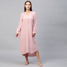 Chemistry Crinkle Double Crepe Cotton Pop Over Lounge Dress-Pink