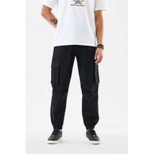 Snitch Black Solid Relaxed Casual Cargo Pants for Men