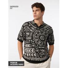 The Souled Store Originals Jacquard: Black Mirage Oversized Polo T-shirt