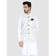 TAHVO Men White Floral Printed Nehru Jacket