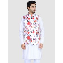 TAHVO Men White Floral Nehru Jacket