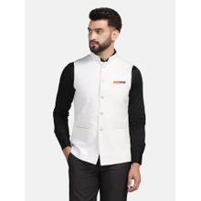 TAHVO Men White Solid Modi Nehru Jacket