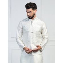 TAHVO Men White Embroidered Nehru Jacket