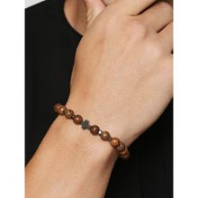 OOMPH Brown Wooden Beads with Titanium Jesus Cross Adjustable Bracelet