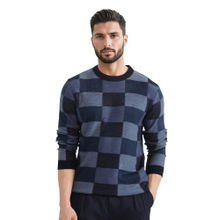 Rare Rabbit Boaz Blue Jacquard Regular Fit Sweater