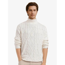 Rare Rabbit Cong-1 Cream Self Design Regular Fit Sweater