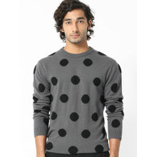 Rare Rabbit Deremy Grey Polka Relaxed Fit Sweater