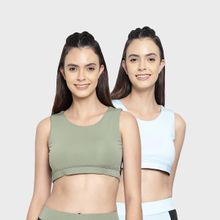 Clovia Active Colourblock Crop Top with Cut-Out Detail on Back Multi-Color (Pack of 2)