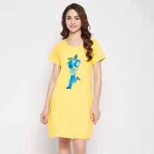 Clovia Graphic Print Short Nightdress In Yellow - 100 Percent Cotton