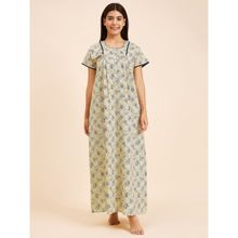 Sweet Dreams Women Printed Half Sleeves Night Gown - Yellow