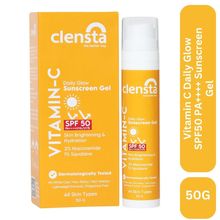 Clensta Daily Glow Sunscreen Gel SPF 50 PA++++ with Vitamin C & Niacinamide for Skin Brightening