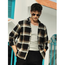 Campus Sutra Men Onyx Black & Saltbox Beige Pixelated-Checks Relaxed Shirt