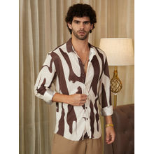 Campus Sutra Men Chocolate Brown & Daisy White Contour-Lines Pleated Shirt