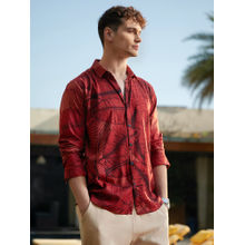 Campus Sutra Men Burnt Sienna Foliage-Outline Red Shirt