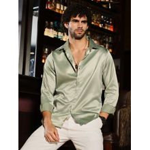 Campus Sutra Men Sage Green Solid Satin Shirt