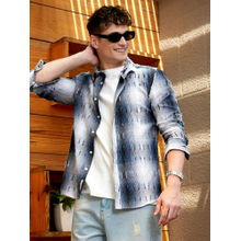 Campus Sutra Men Navy Blue & Ivory White Distressed-Check Shirt