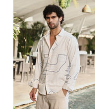 Campus Sutra Men Off White & Navy Blue Thread-Lines Shirt