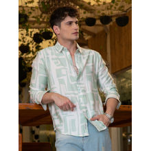 Campus Sutra Men Mint Green & Daisy White Abstract-Deco Regular Shirt